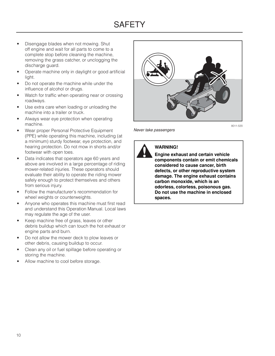 Husqvarna PZ29 CE manual Never take passengers 