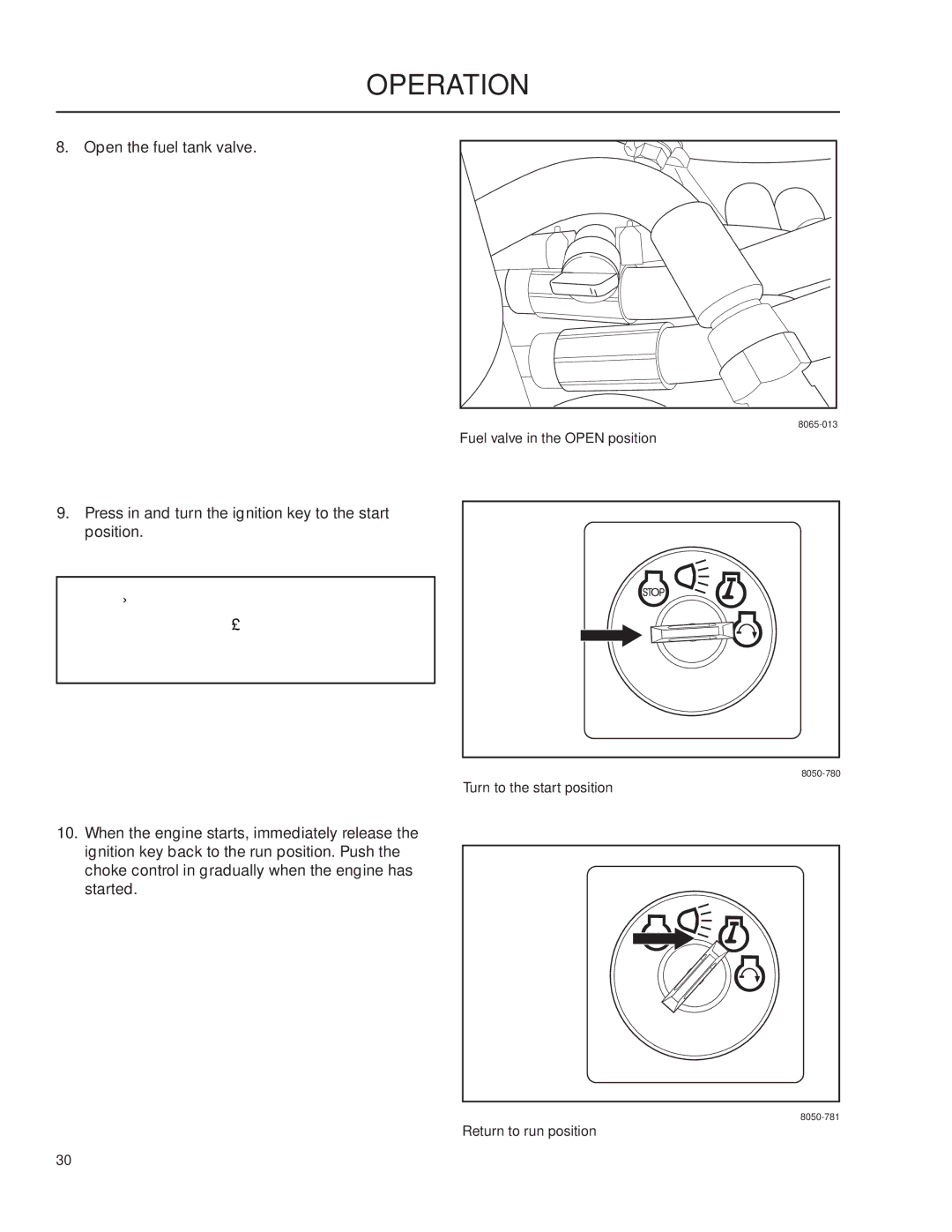 Husqvarna PZ29 CE manual Open the fuel tank valve 