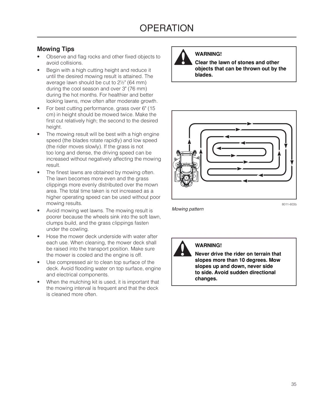 Husqvarna PZ29 CE manual Mowing Tips 