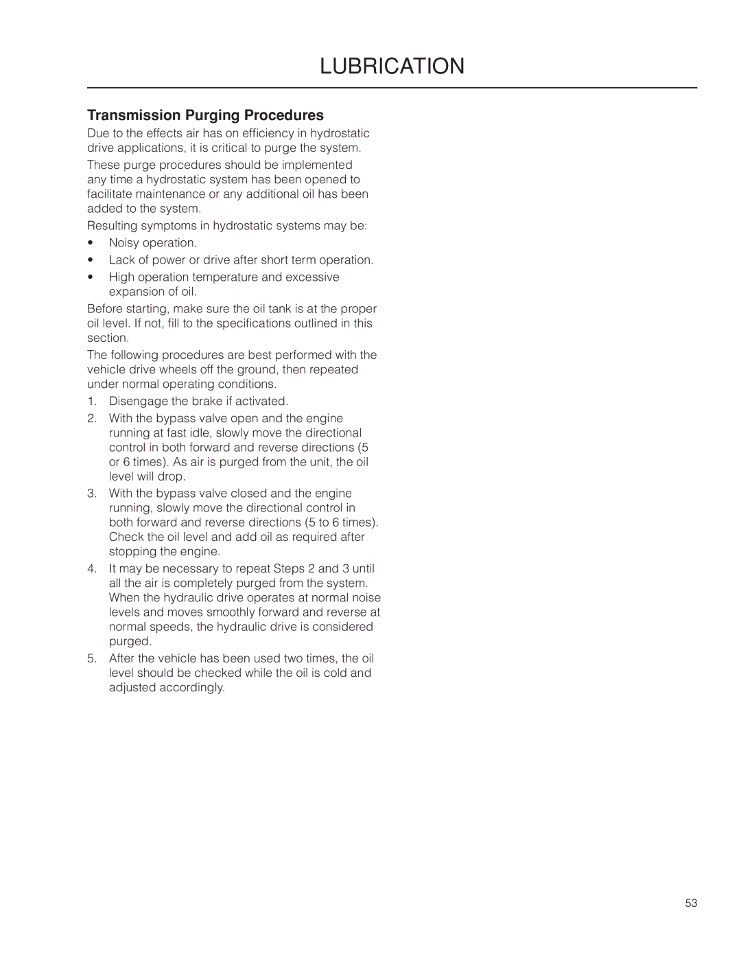 Husqvarna PZ29 CE manual Transmission Purging Procedures 