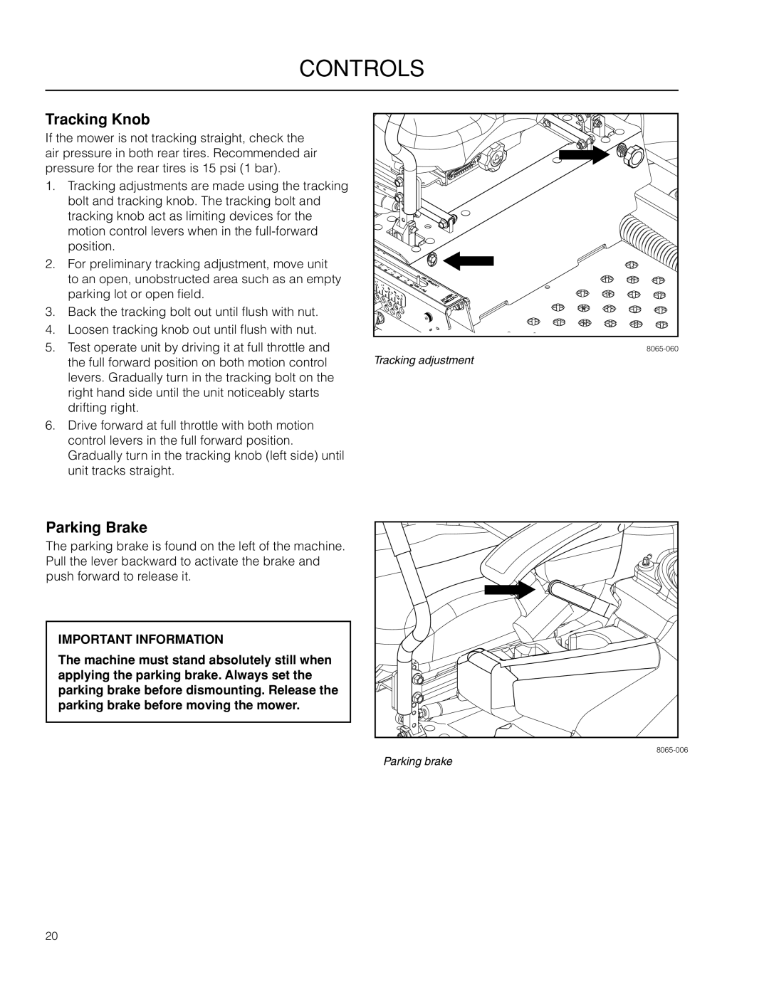 Husqvarna PZ6029D, PZ29D BF manual Tracking Knob, Parking Brake 