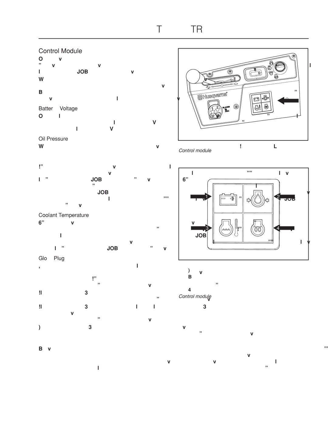 Husqvarna PZ29D BF, PZ6029D manual Control Module, Battery Voltage, Oil Pressure, Coolant Temperature, Glow Plug 