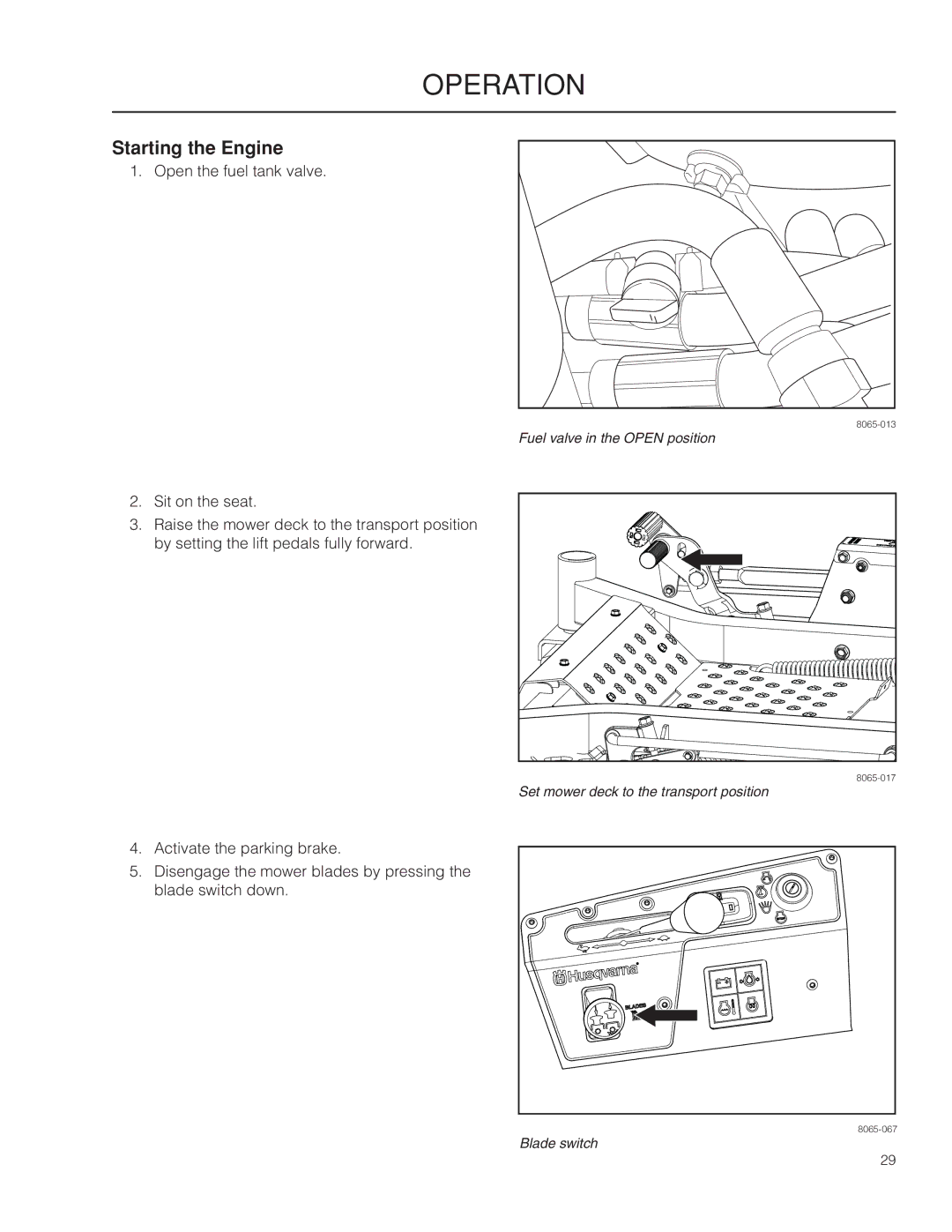 Husqvarna PZ29D BF, PZ6029D manual Starting the Engine 