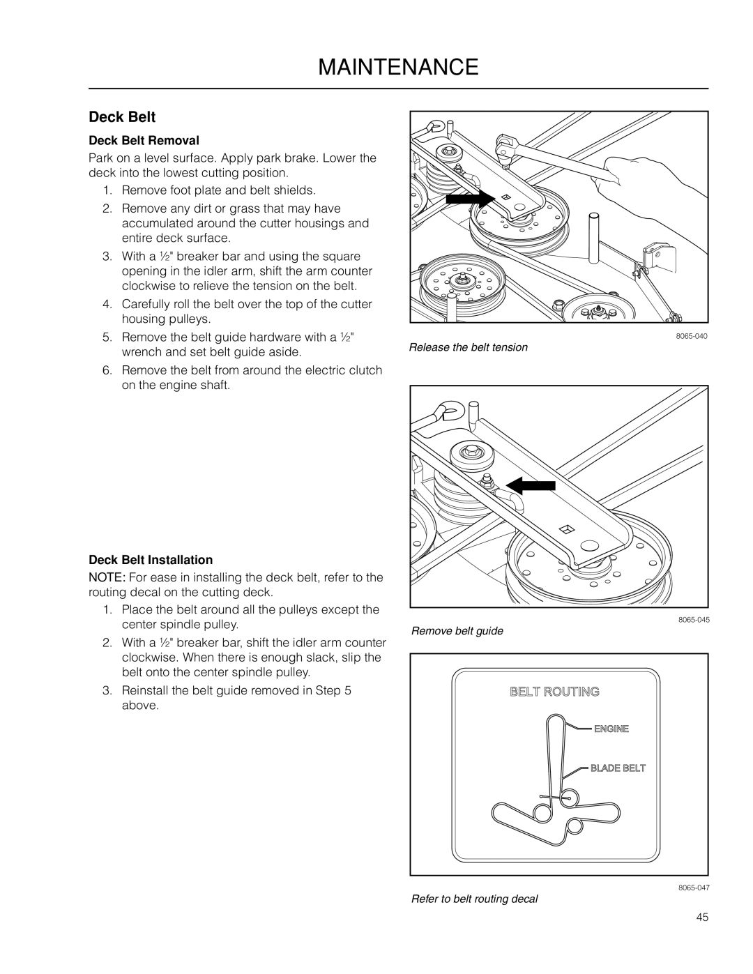 Husqvarna PZ29D BF, PZ6029D manual Deck Belt Removal, Deck Belt Installation 