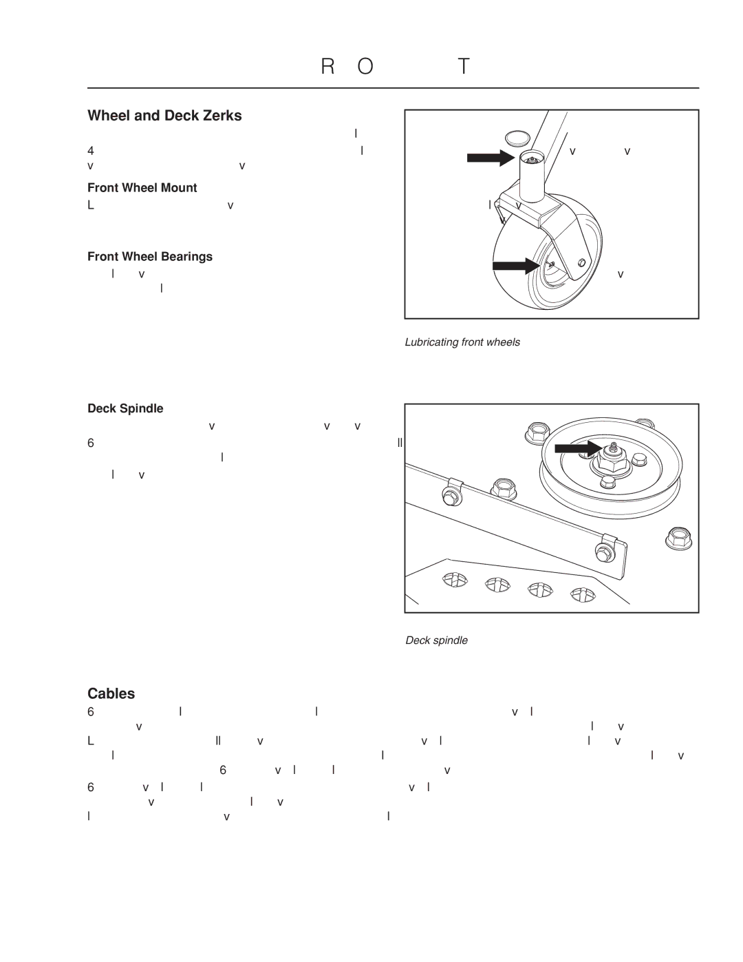 Husqvarna PZ29D BF, PZ6029D manual Wheel and Deck Zerks, Cables, Front Wheel Mount, Front Wheel Bearings, Deck Spindle 
