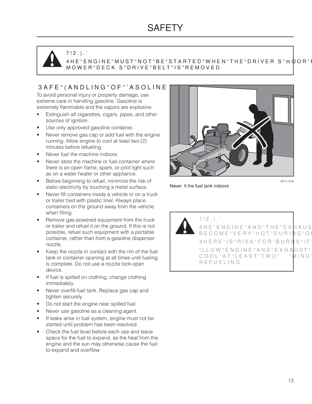 Husqvarna PZ6029PFX / 966062201, PZ6034FX / 966516801, PZ7234FX / 966061401, PZ6030CV / 966061101 Safe Handling of Gasoline 