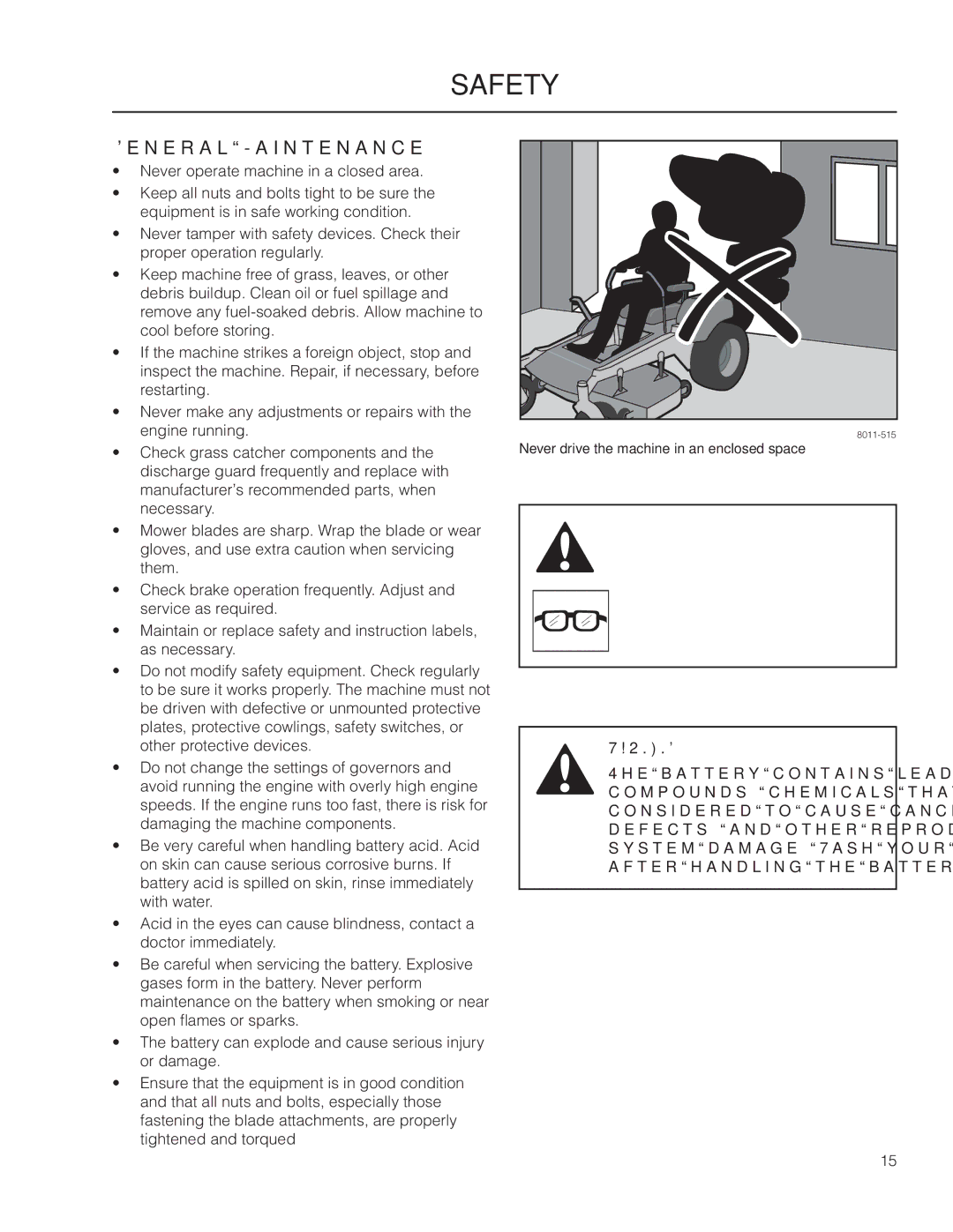 Husqvarna PZ6030CV / 966061101, PZ6034FX / 966516801, PZ6029PFX / 966062201, PZ7234FX / 966061401 manual General Maintenance 