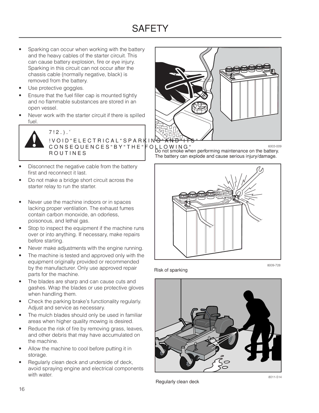 Husqvarna PZ6029FX / 966061201, PZ6034FX / 966516801, PZ6029PFX / 966062201, PZ7234FX / 966061401 manual Risk of sparking 