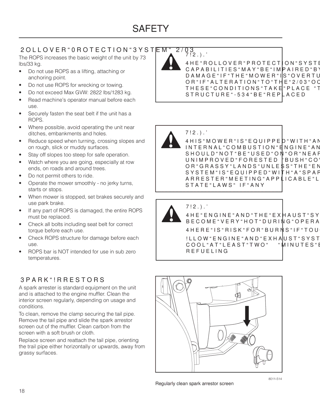 Husqvarna PZ6034FX / 966516801, PZ6029PFX / 966062201 manual Rollover Protection System Rops, Spark Arrestors 