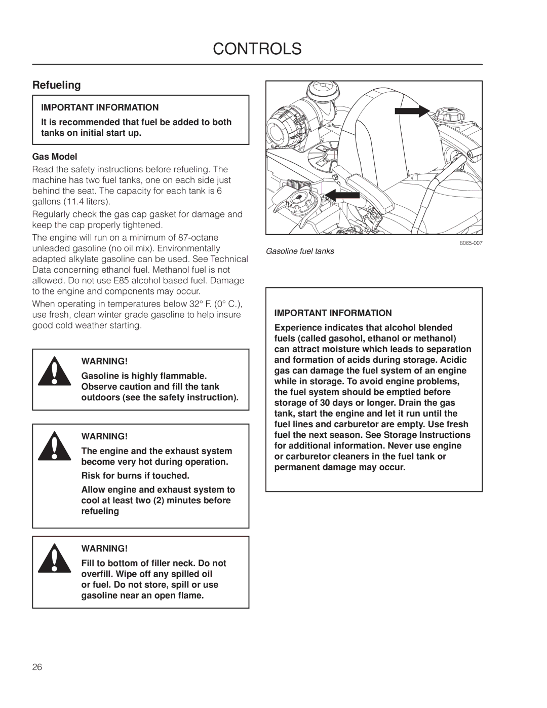 Husqvarna PZ7234FX / 966061401, PZ6034FX / 966516801, PZ6029PFX / 966062201, PZ6030CV / 966061101 manual Refueling 