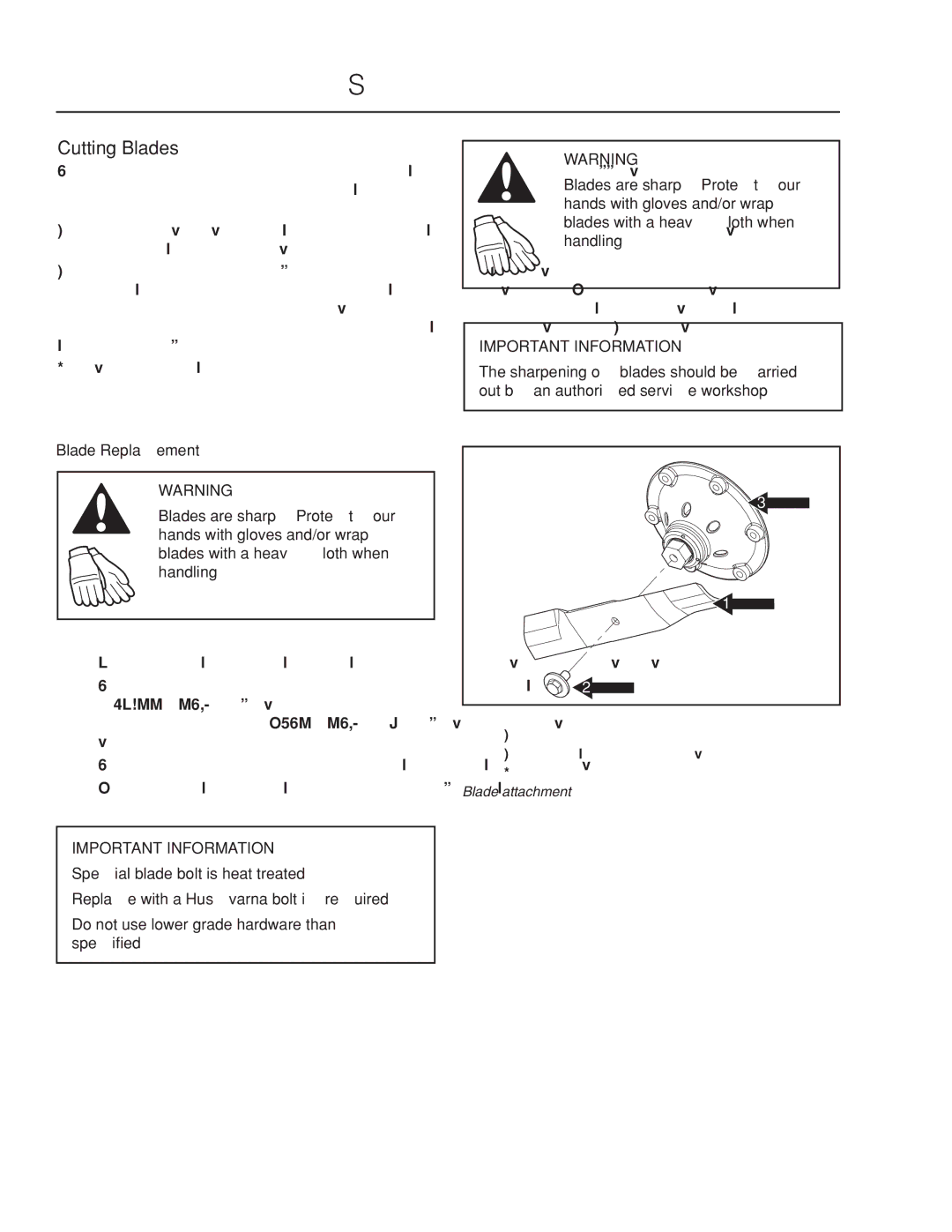 Husqvarna PZ6034FX / 966516801, PZ6029PFX / 966062201, PZ7234FX / 966061401, PZ6030CV / 966061101 manual Cutting Blades 