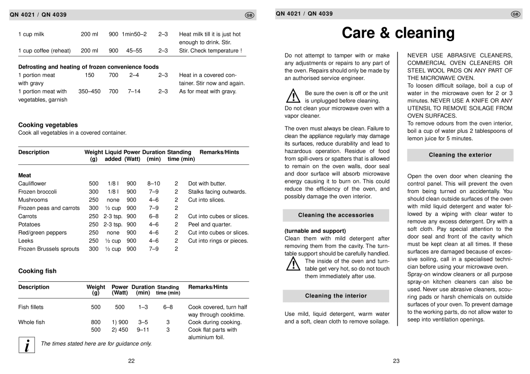 Husqvarna QN 4039, QN 4021 manual Care & cleaning, Cleaning the accessories Turnable and support, Cleaning the interior 