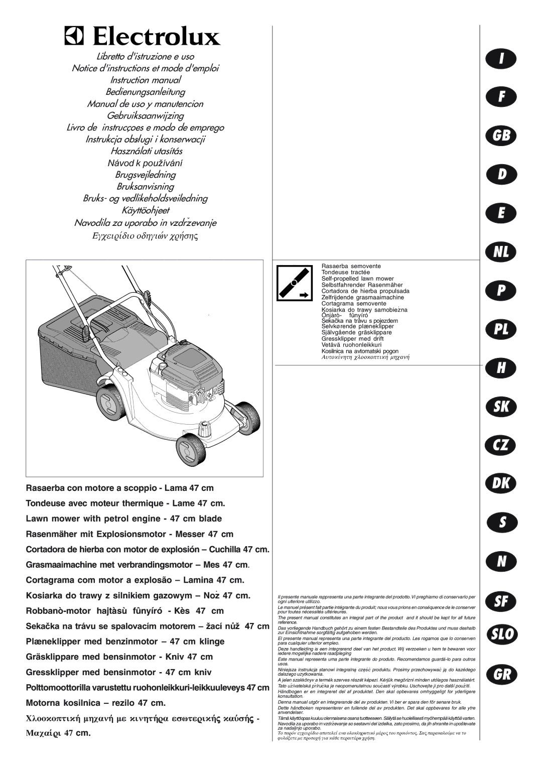 Husqvarna R 148 S manual Sk Cz Dk Slo, Sekaèka na trávu se spalovacím motorem žací nùž 47 cm 