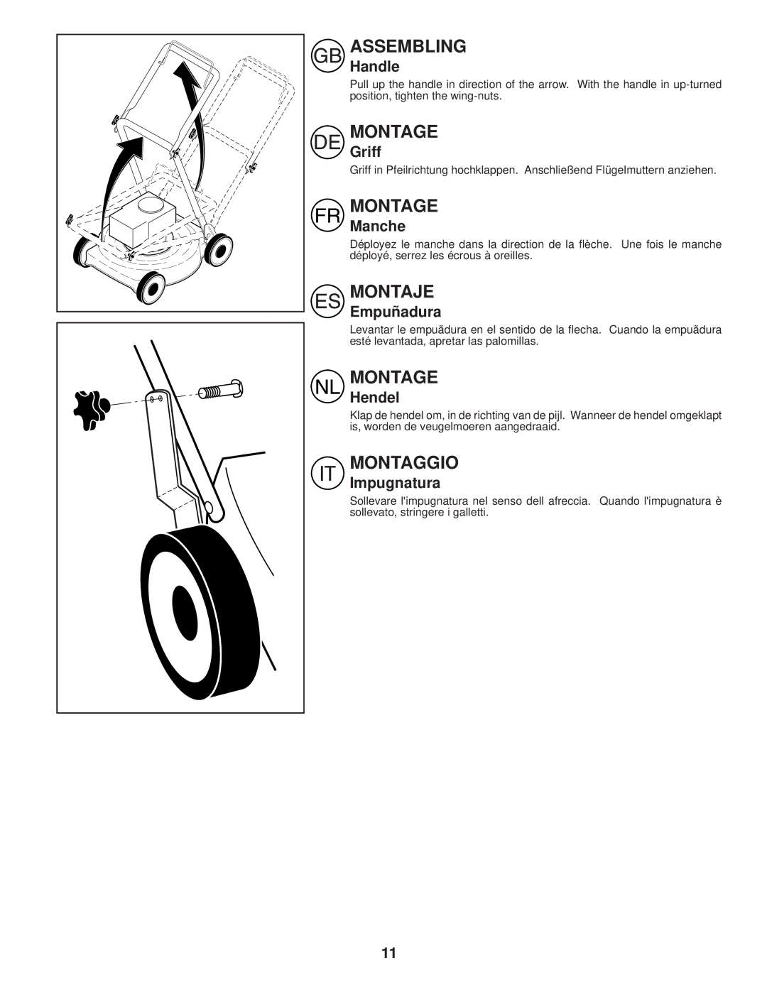 Husqvarna R 152SVH-BBC instruction manual Handle, Griff, Manche, Empuñadura, Hendel, Impugnatura 