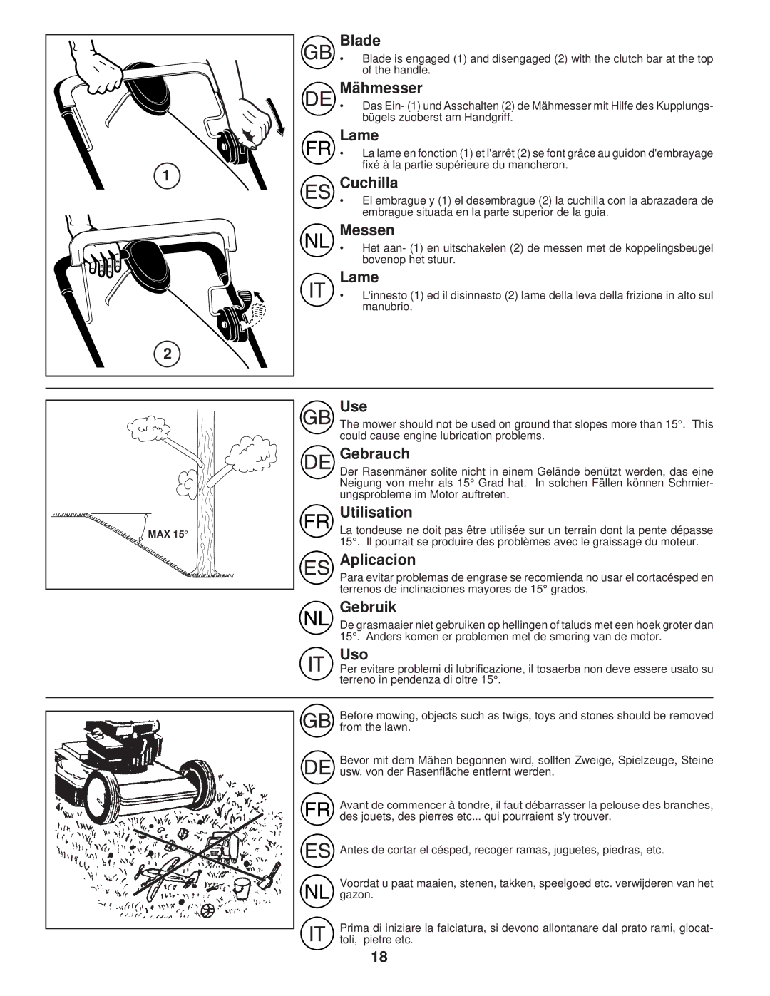 Husqvarna R 152SVH-BBC Blade, Mähmesser, Lame, Cuchilla, Messen, Use, Gebrauch, Utilisation, Aplicacion, Gebruik, Uso 