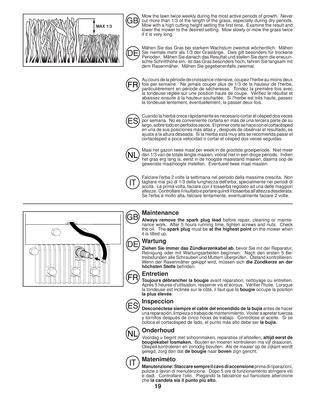 Husqvarna R 152SVH-BBC instruction manual Maintenance, Wartung, Entretien, Inspeccion, Onderhoud, Mateniméto 