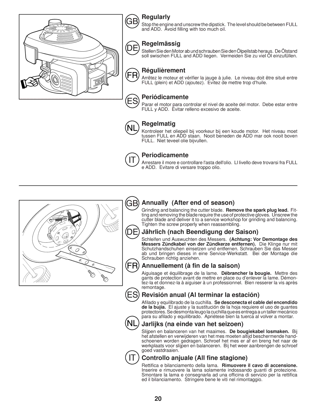 Husqvarna R 152SVH-BBC instruction manual Regularly, Regelmässig, Régulièrement, Periódicamente, Regelmatig, Periodicamente 