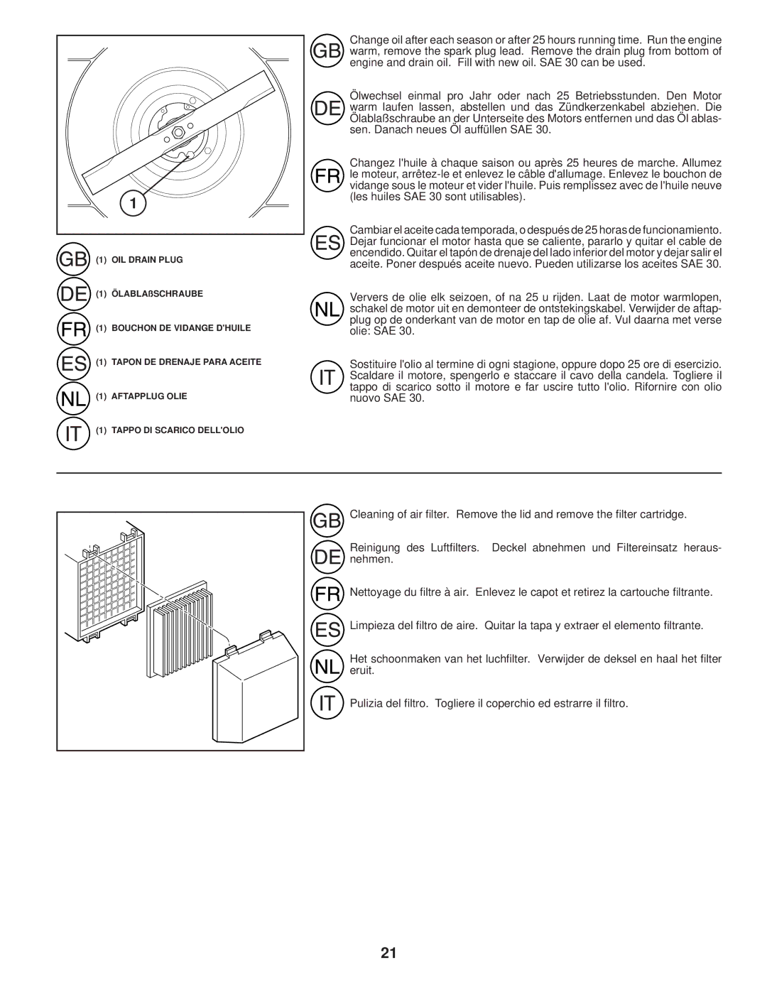 Husqvarna R 152SVH-BBC instruction manual OIL Drain Plug 