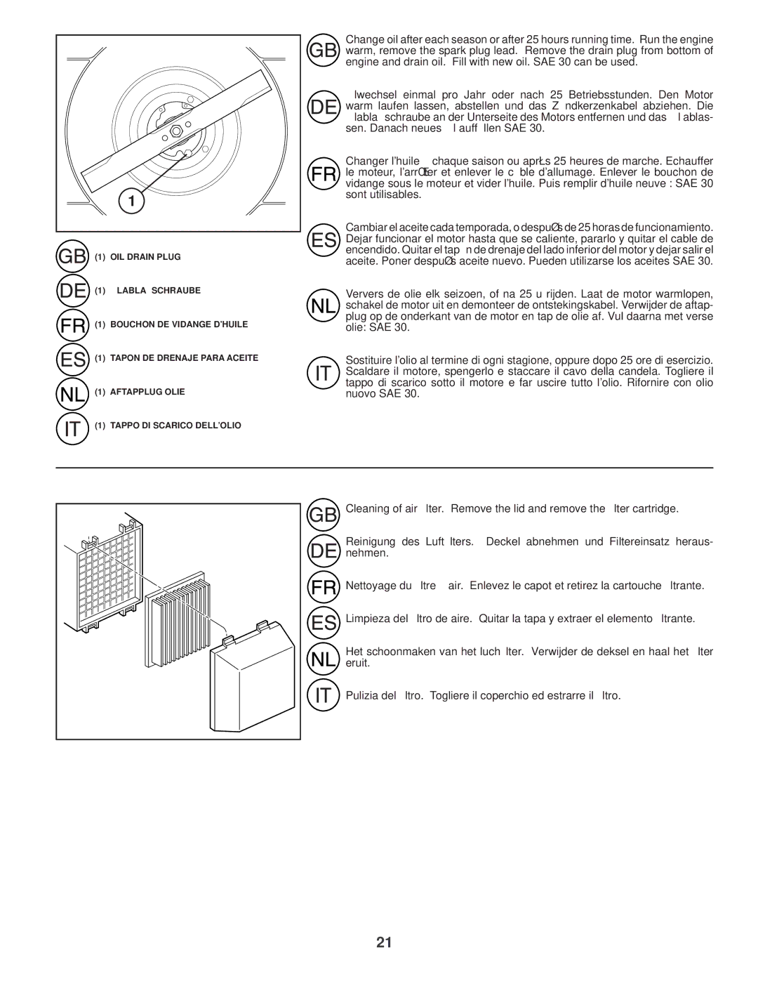 Husqvarna R 152SVH instruction manual OIL Drain Plug 