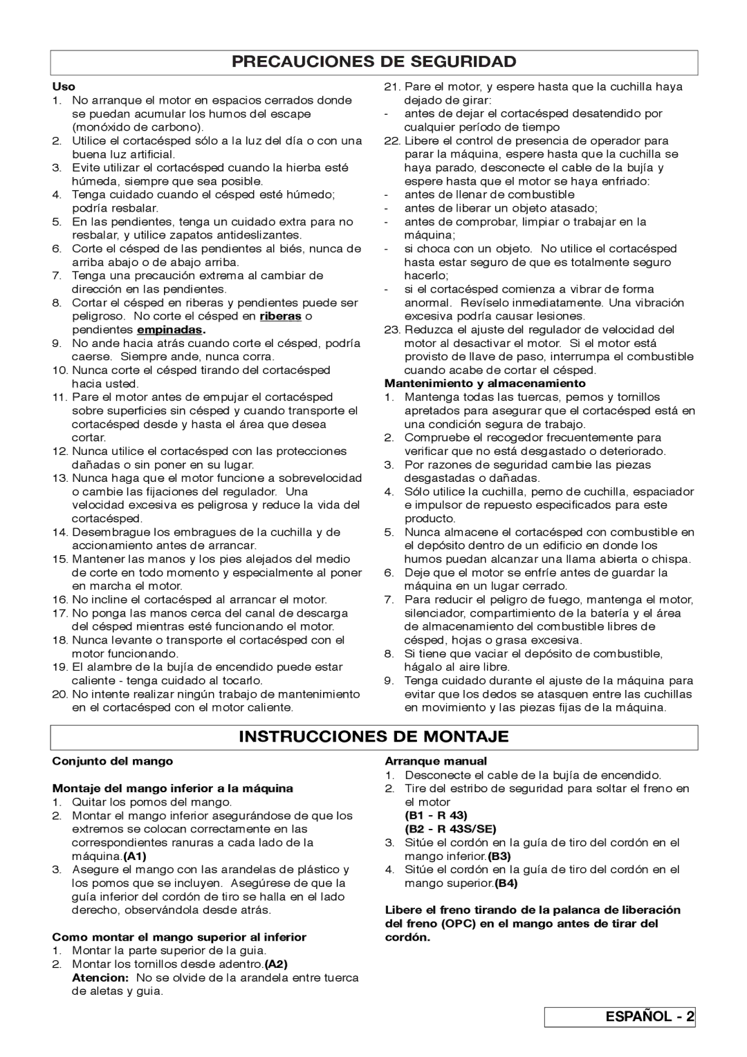 Husqvarna R 43SE manual Instrucciones DE Montaje 