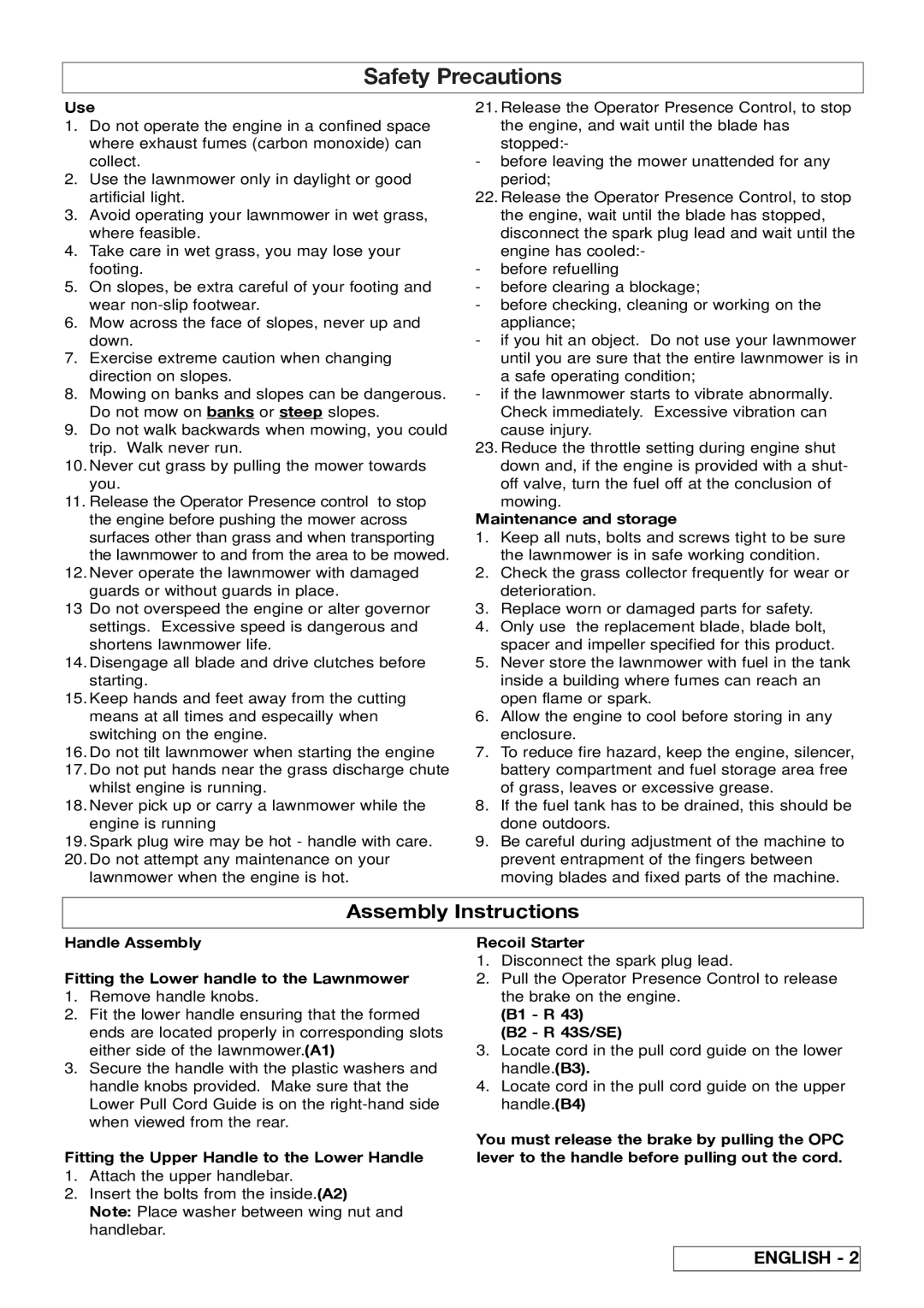 Husqvarna R 43SE manual Assembly Instructions 