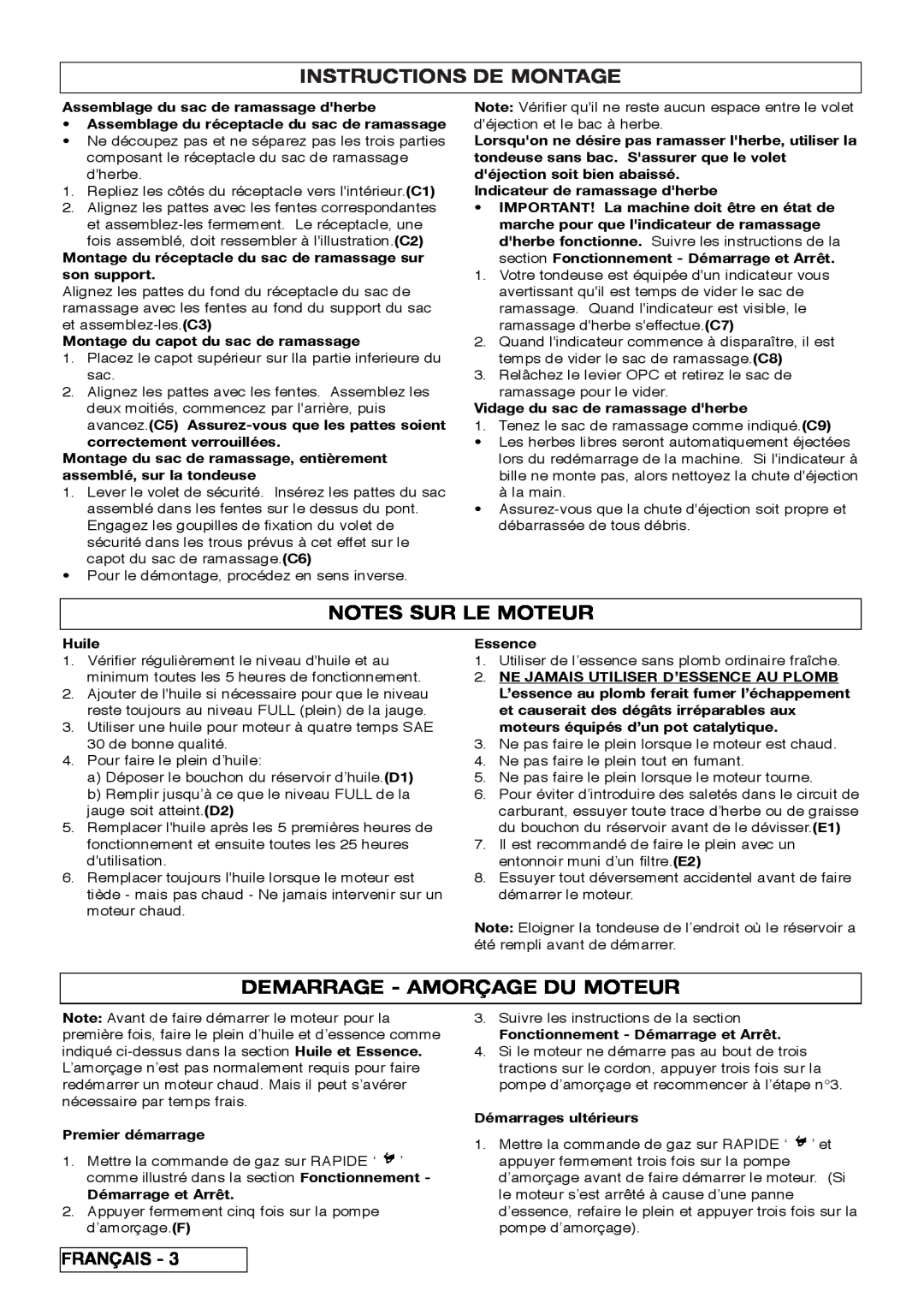Husqvarna R 43SE manual Instructions De Montage, Notes Sur Le Moteur, Demarrage - Amorçage Du Moteur 