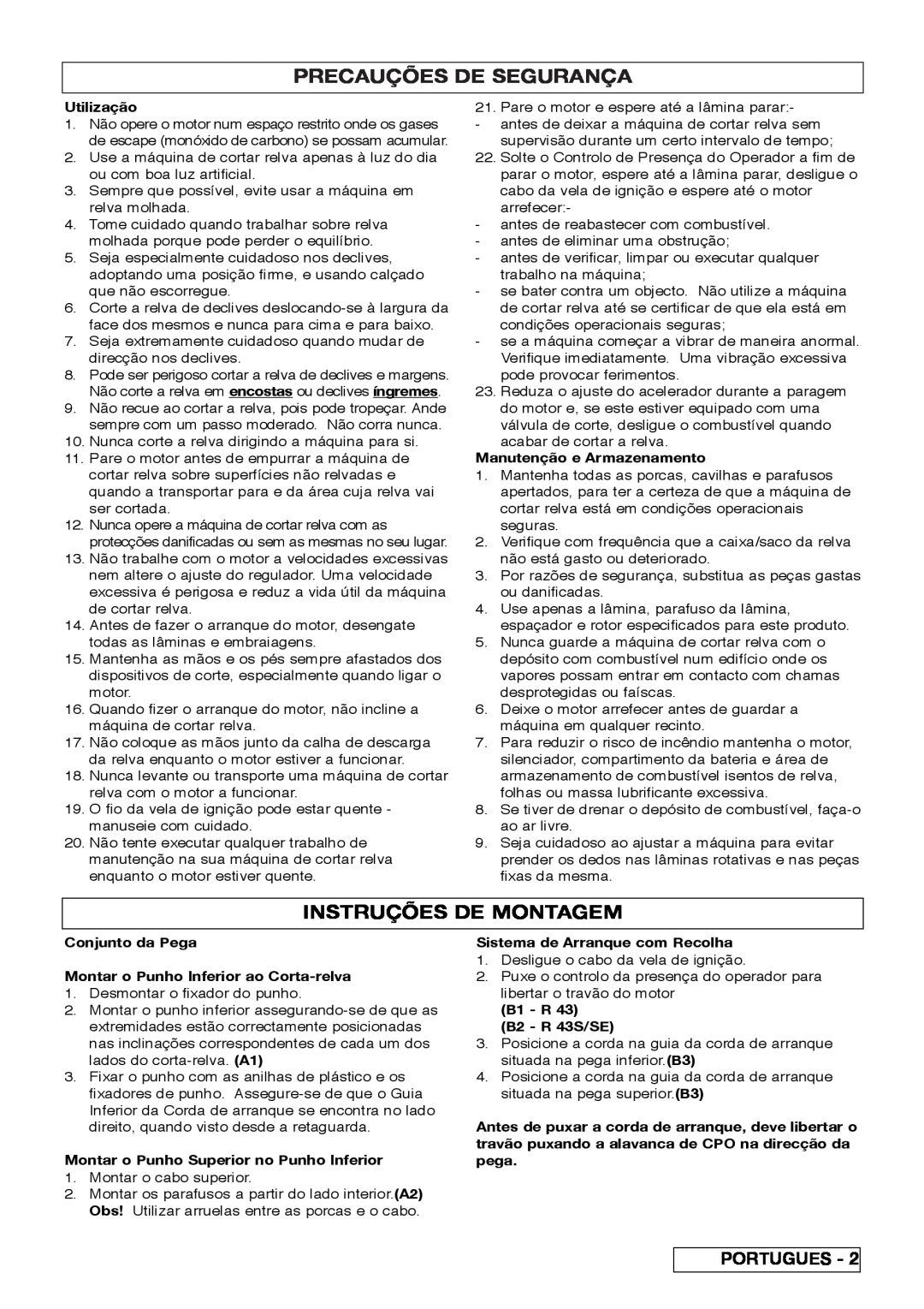 Husqvarna R 43SE manual Precauções De Segurança, Instruções De Montagem 