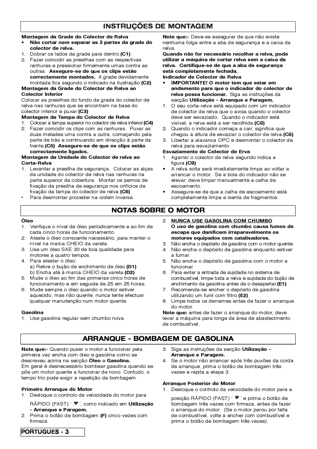 Husqvarna R 43SE manual Instruções De Montagem, Notas Sobre O Motor, Arranque - Bombagem De Gasolina 