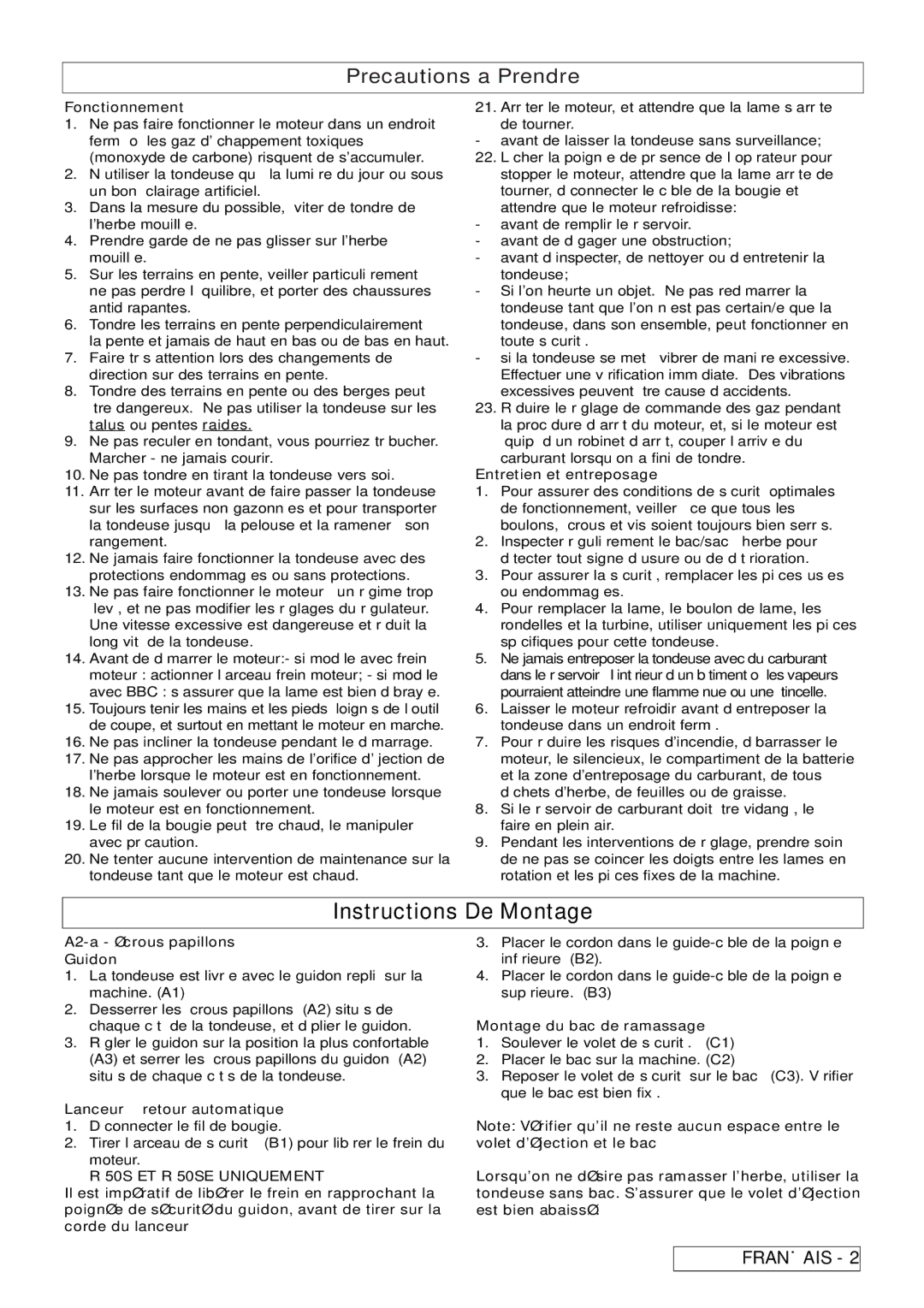 Husqvarna R 50S / BBC manual Instructions De Montage, 50S ET R 50SE Uniquement 