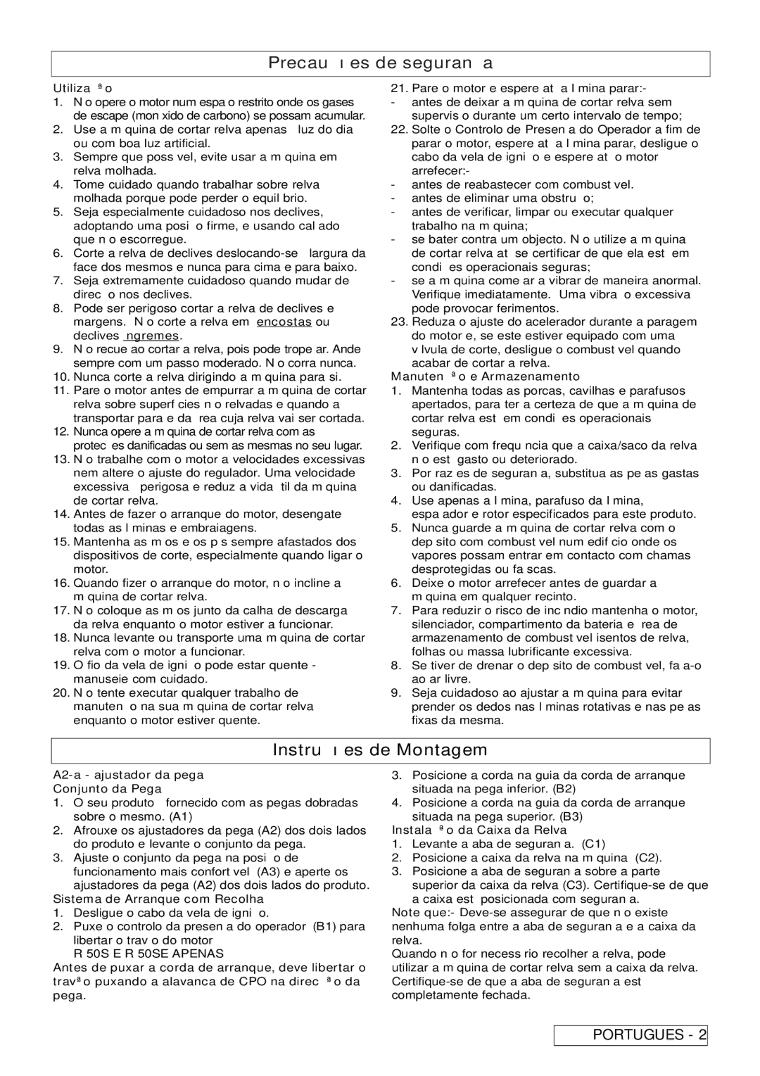 Husqvarna R 50S / BBC manual Instruções de Montagem, 50S E R 50SE Apenas 