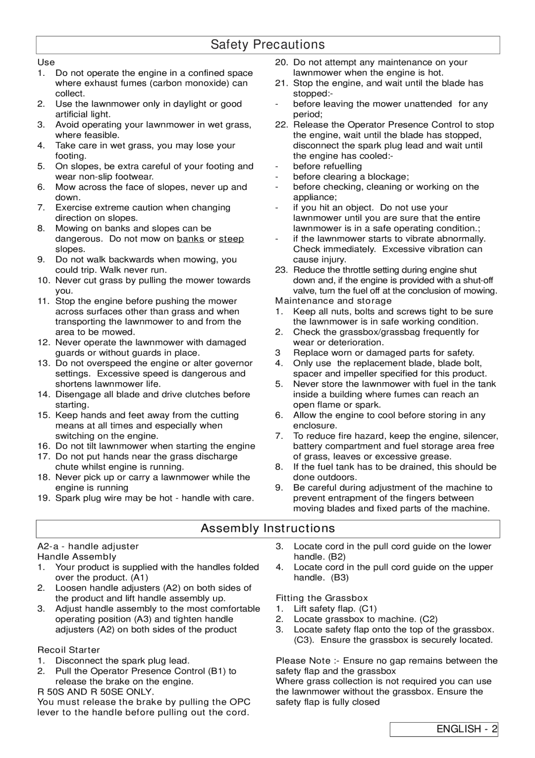 Husqvarna R 50S / BBC manual Assembly Instructions, 50S and R 50SE only 