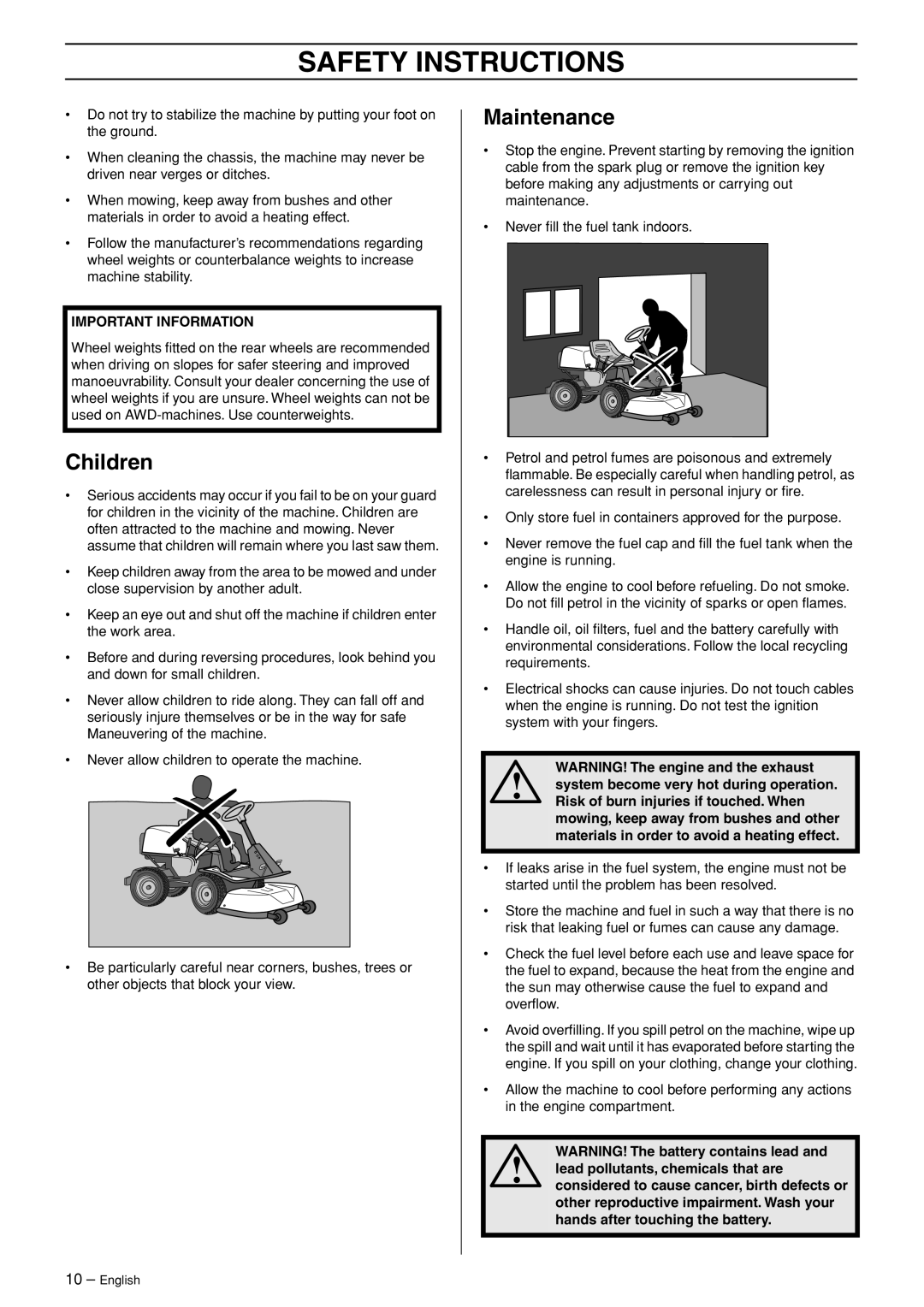 Husqvarna R120S manuel dutilisation Children, Maintenance 