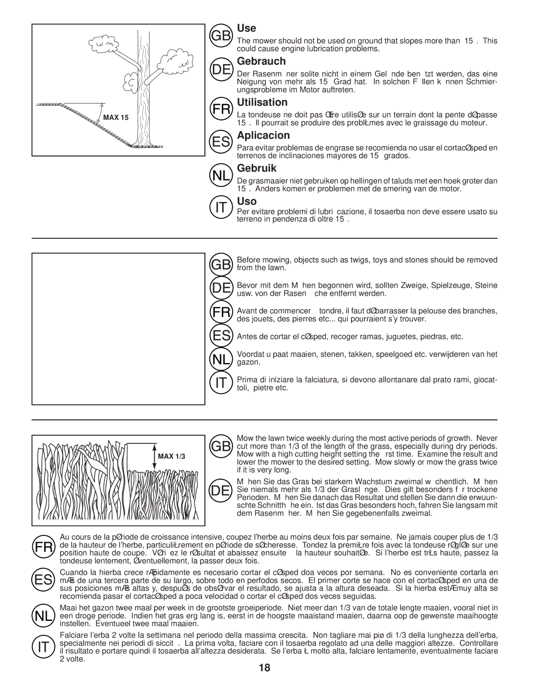 Husqvarna R145 instruction manual Use, Gebrauch, Utilisation, Aplicacion, Gebruik, Uso 