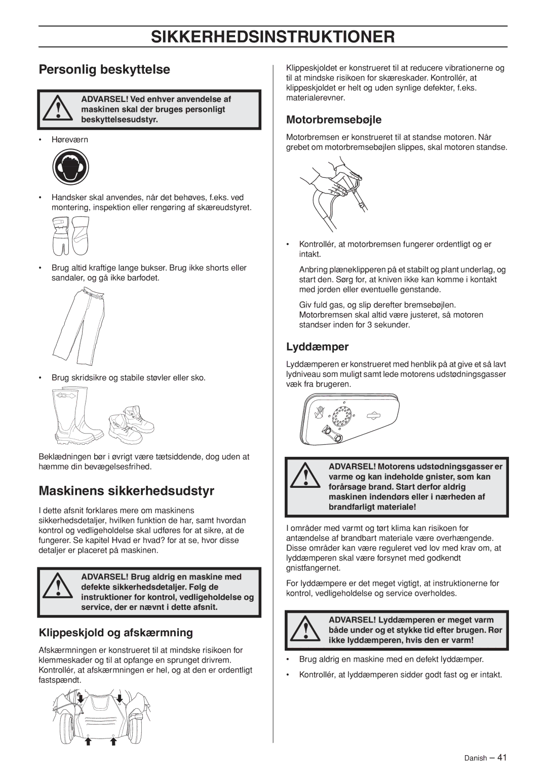 Husqvarna M148 SV, R148 SV manual Sikkerhedsinstruktioner, Personlig beskyttelse, Maskinens sikkerhedsudstyr 