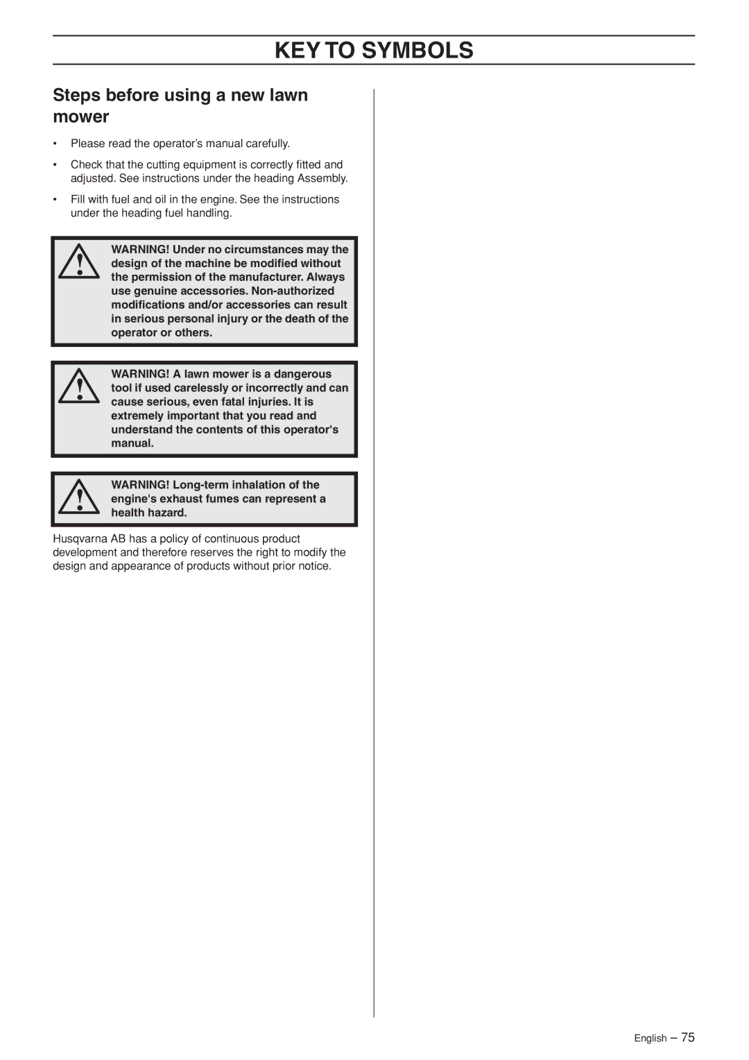 Husqvarna M148 SV, R148 SV Steps before using a new lawn mower, Please read the operator’s manual carefully 