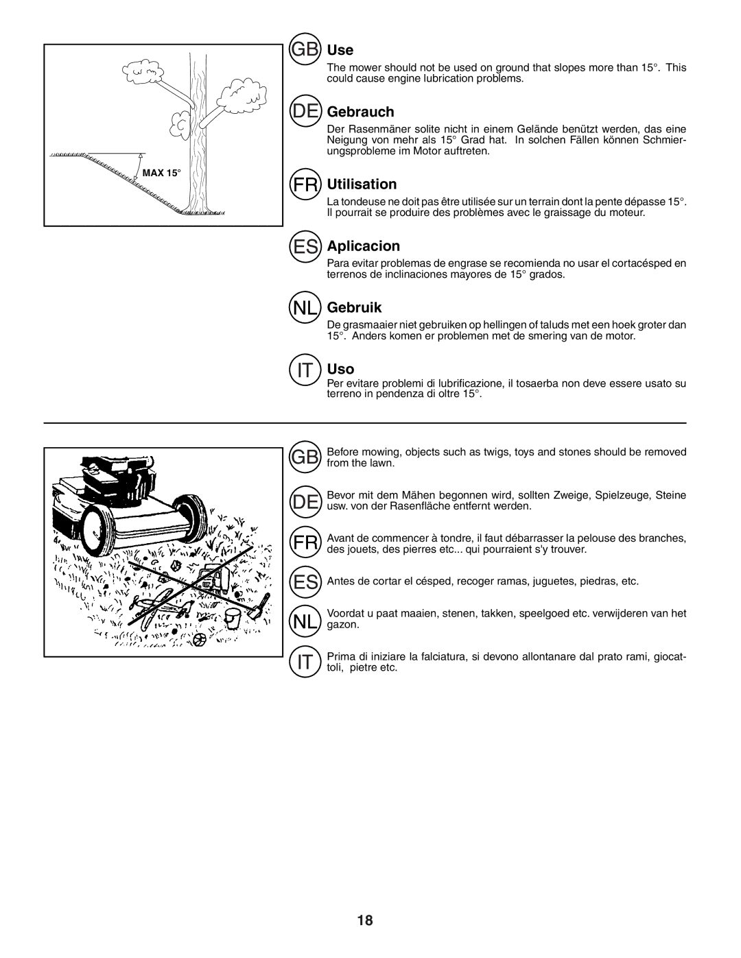 Husqvarna R152SV instruction manual Use, Gebrauch, Utilisation, Aplicacion, Gebruik, Uso 