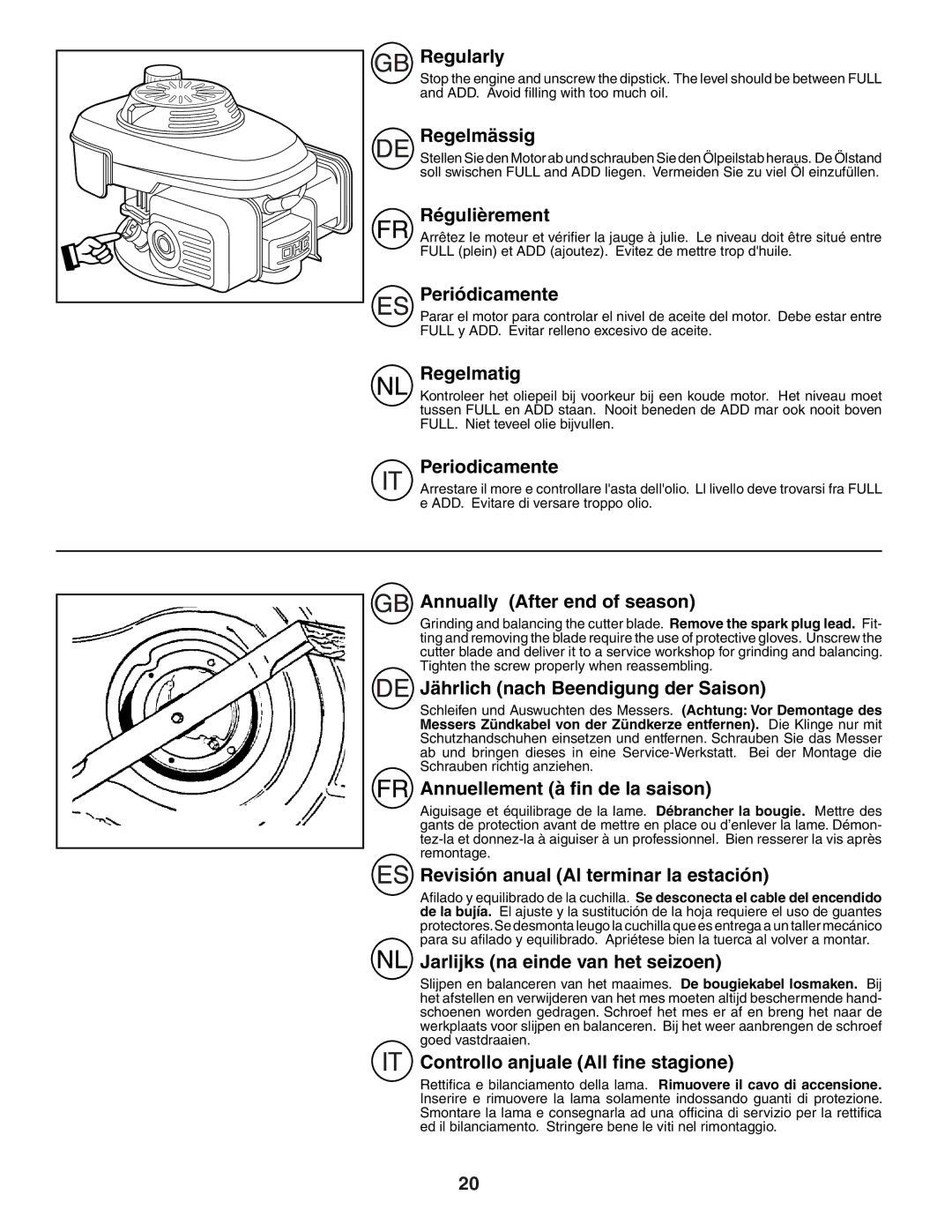 Husqvarna R152SV instruction manual Regularly, Regelmässig, Régulièrement, Periódicamente, Regelmatig, Periodicamente 