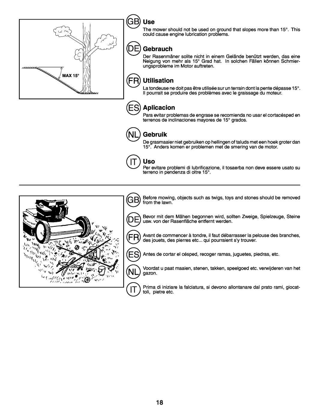 Husqvarna R152SV instruction manual Gebrauch, Utilisation, Aplicacion, Gebruik 