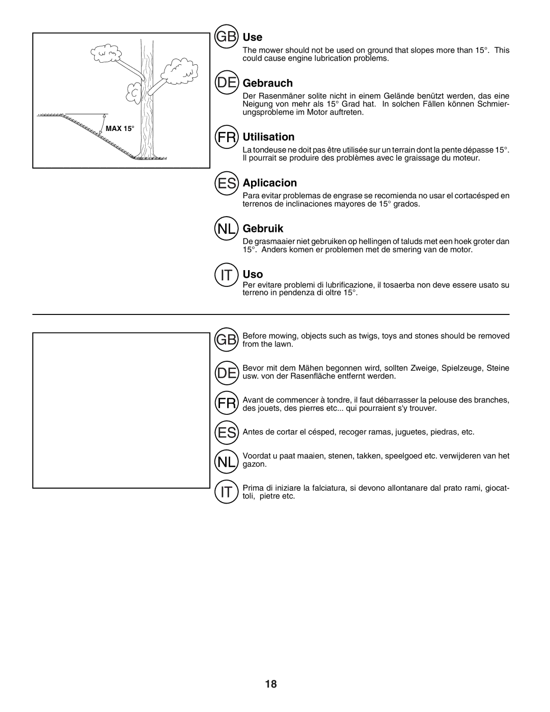 Husqvarna R152SVB instruction manual Use, Gebrauch, Utilisation, Aplicacion, Gebruik, Uso 