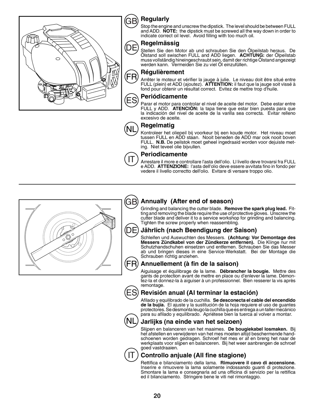 Husqvarna R152SVB instruction manual Regularly, Regelmässig, Régulièrement, Periódicamente, Regelmatig, Periodicamente 