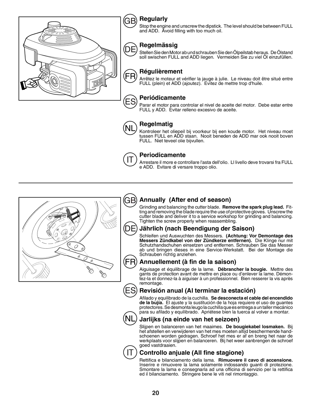 Husqvarna R152SVBBC instruction manual Regularly, Regelmässig, Régulièrement, Periódicamente, Regelmatig, Periodicamente 