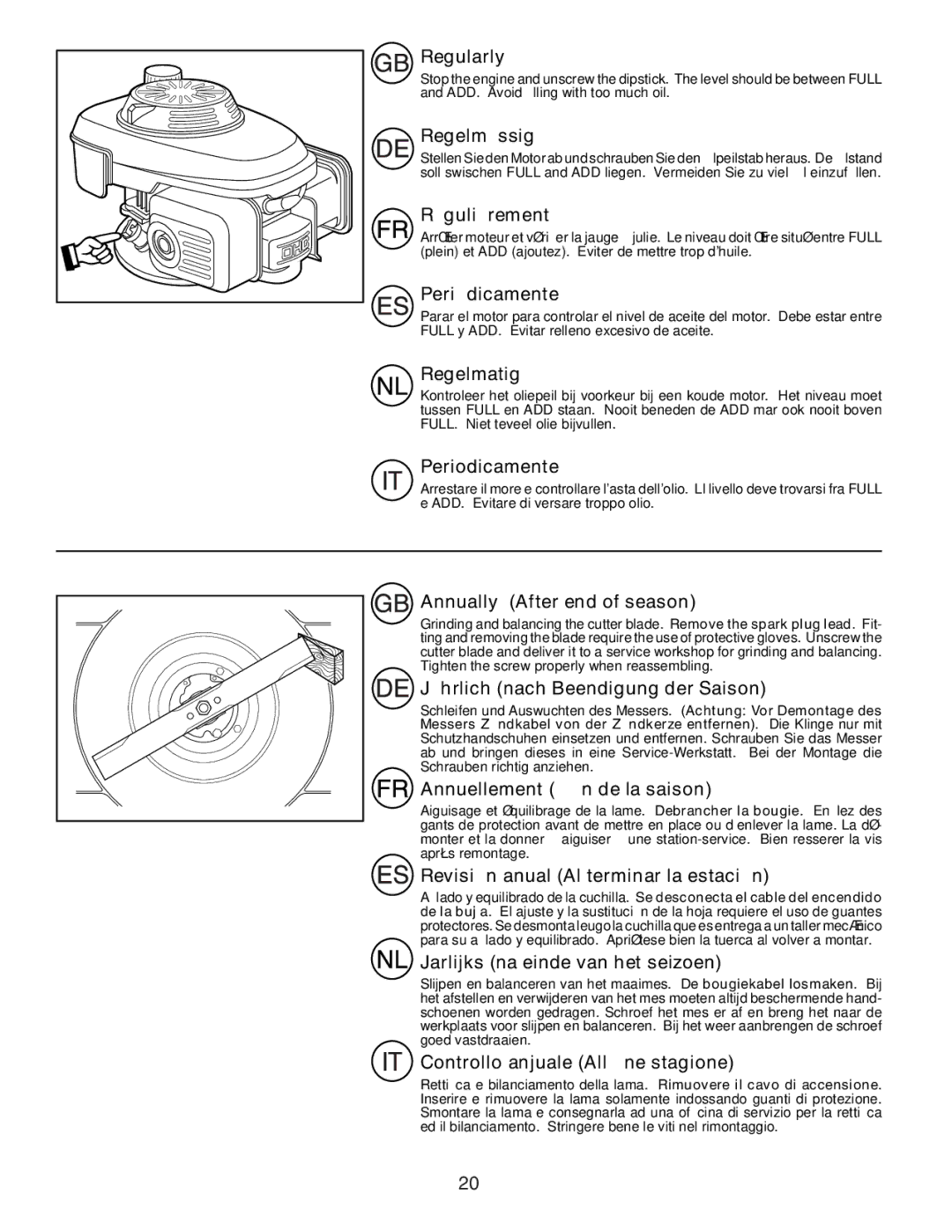 Husqvarna R152SVSW instruction manual Regularly, Regelmässig, Régulièrement, Periódicamente, Regelmatig, Periodicamente 