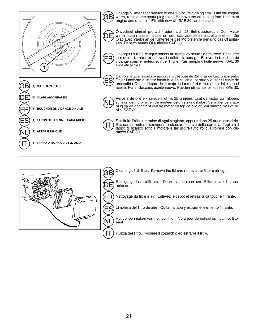 Husqvarna R152SVSW instruction manual OIL Drain Plug 