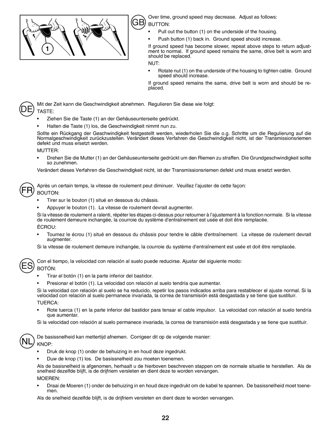 Husqvarna R152SVSW instruction manual Button 