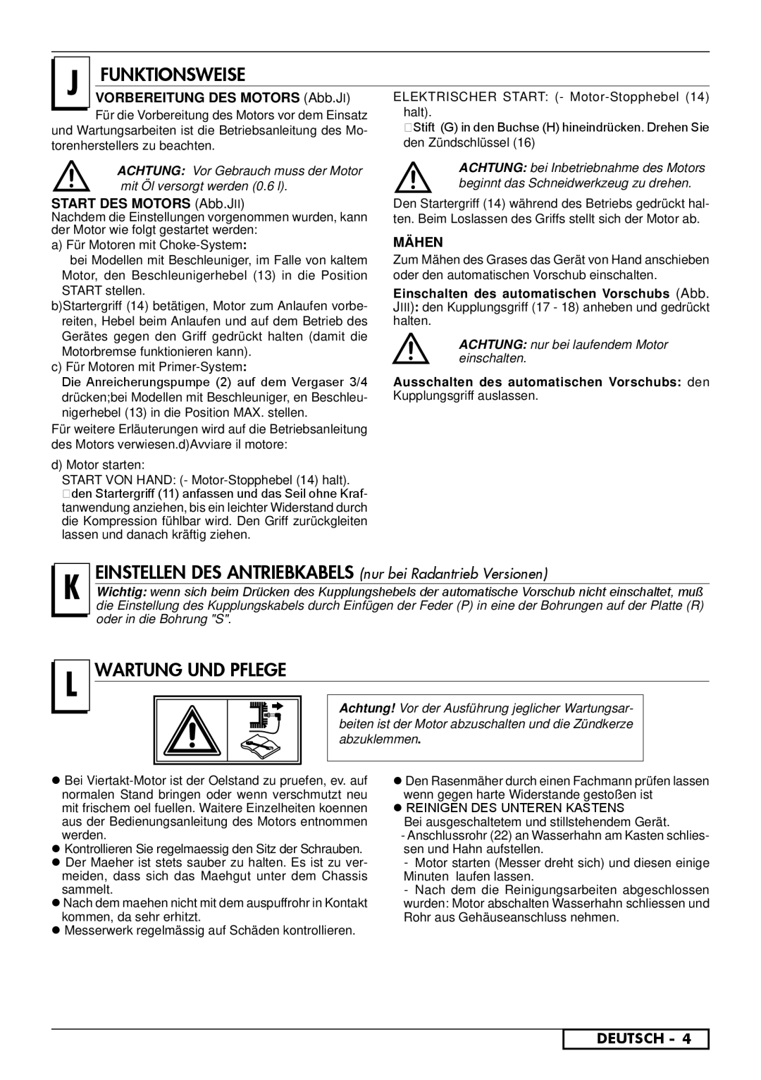 Husqvarna R153SV, R150SVH, R151SV, R151SH Start DES Motors Abb.JII,  Kontrollieren Sie regelmaessig den Sitz der Schrauben 