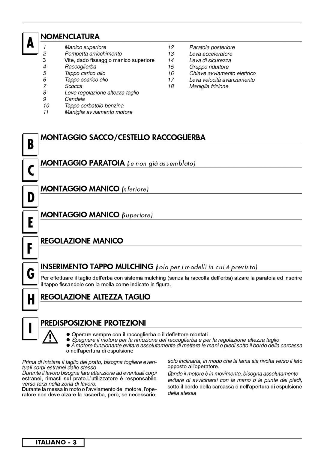 Husqvarna R150SVH, R153SV, R151SV, R151SH, R150SH Nomenclatura, Montaggio SACCO/CESTELLO Raccoglierba, Regolazione Manico 