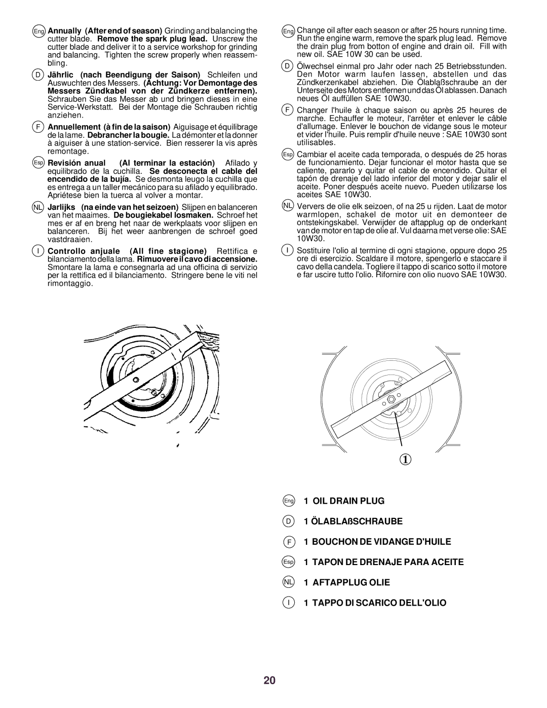 Husqvarna R52 Eng 1 OIL Drain Plug Ö LABLAßSCHRAUBE, Bouchon DE Vidange Dhuile, Aftapplug Olie, Tappo DI Scarico Dellolio 