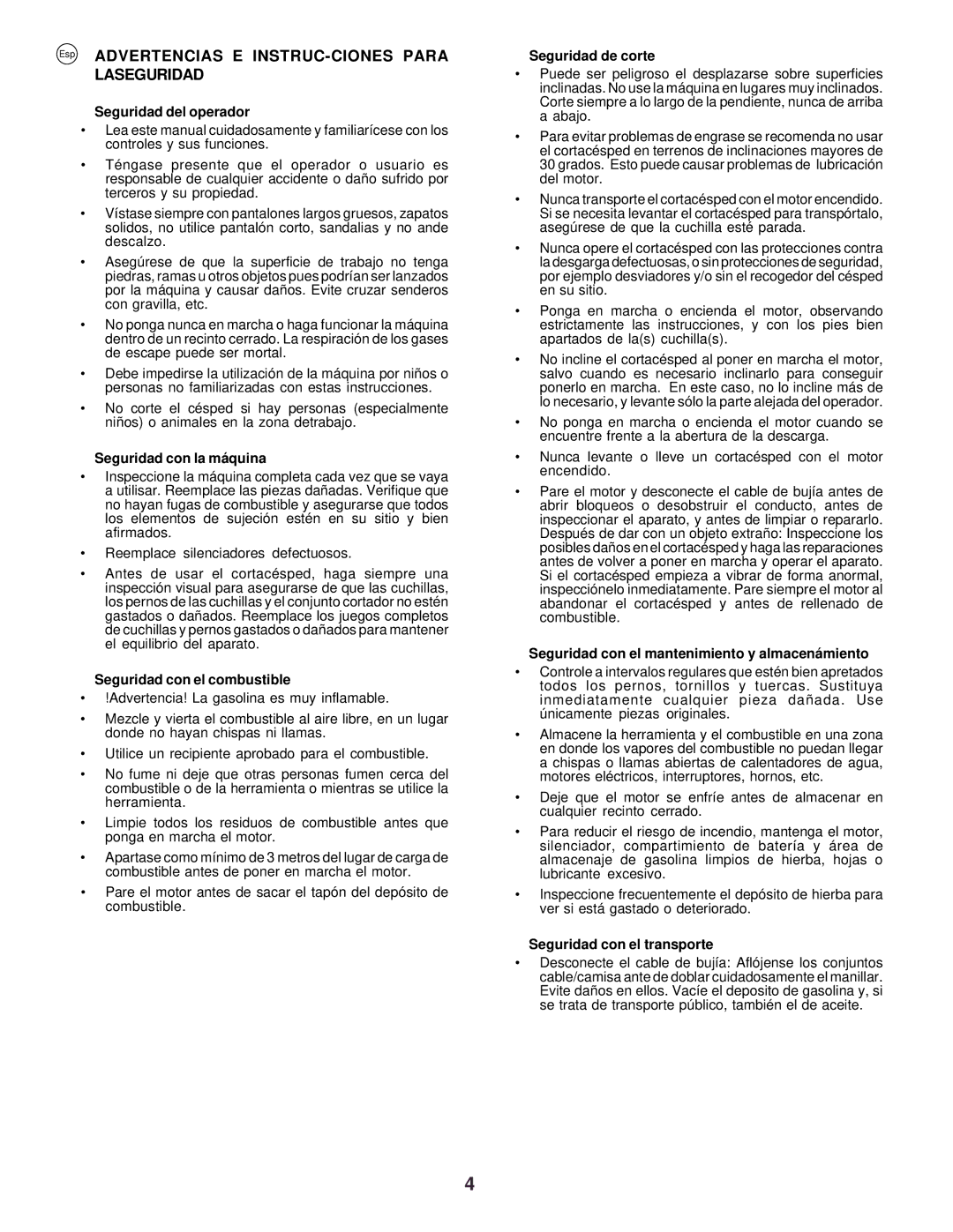 Husqvarna R52 instruction manual Esp Advertencias E INSTRUC-CIONES Para, Laseguridad 