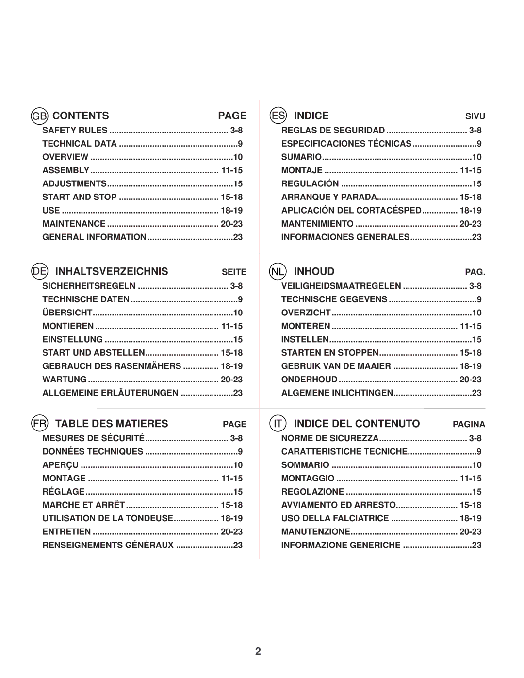 Husqvarna R52S instruction manual Contents 