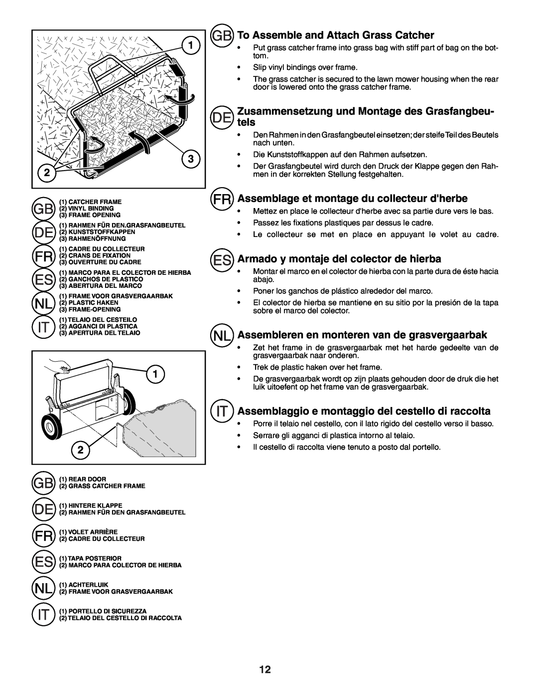Husqvarna R52SE instruction manual To Assemble and Attach Grass Catcher, Zusammensetzung und Montage des Grasfangbeu- tels 
